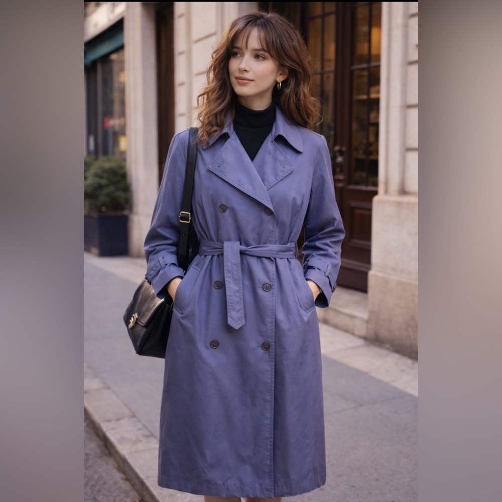 Vintage 80’s- Peabody House - rain trench coat- purple with pockets and belt tie